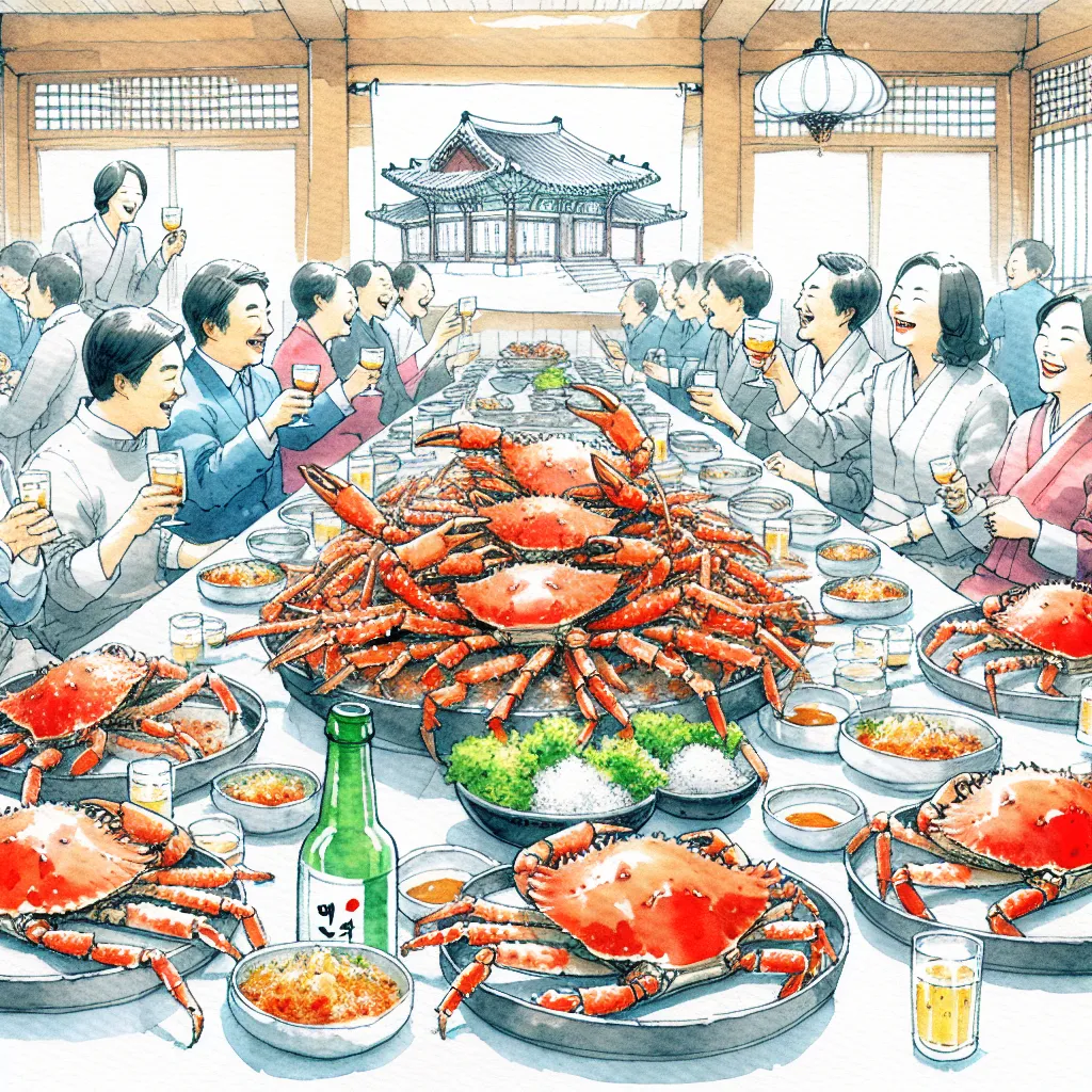 在顶级韩国餐厅品尝丰盛的帝王蟹美食