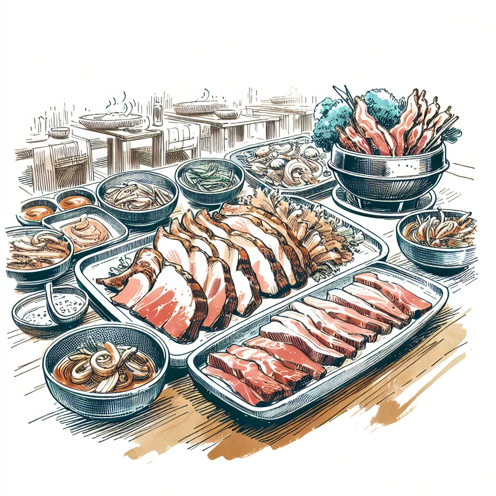 品尝独特的猪肉切块--顶级韩国烧烤点